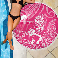 New Zealand Silver Fern Rugby Custom Beach Blanket Maori Tiki Pink Version