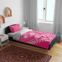 New Zealand Silver Fern Rugby Custom Bedding Set Maori Tiki Pink Version
