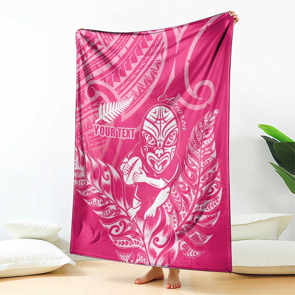 New Zealand Silver Fern Rugby Custom Blanket Maori Tiki Pink Version