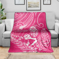 New Zealand Silver Fern Rugby Custom Blanket Maori Tiki Pink Version