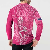 New Zealand Silver Fern Rugby Custom Button Sweatshirt Maori Tiki Pink Version