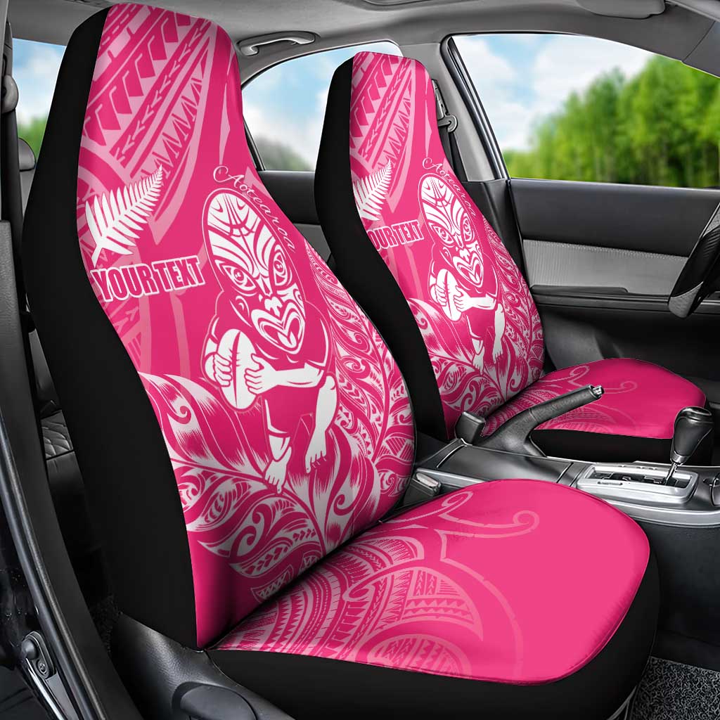 New Zealand Silver Fern Rugby Custom Car Seat Cover Maori Tiki Pink Version LT15 - Polynesian Pride