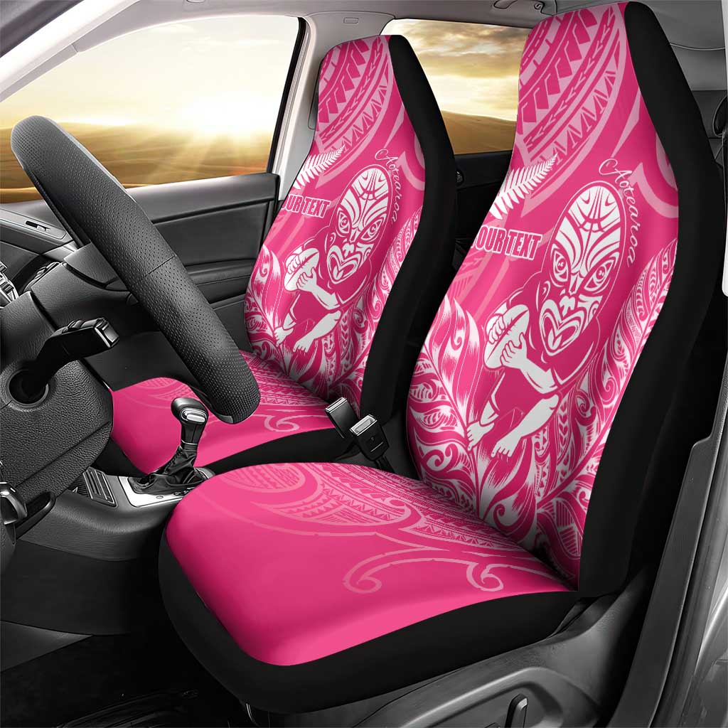 New Zealand Silver Fern Rugby Custom Car Seat Cover Maori Tiki Pink Version LT15 - Polynesian Pride
