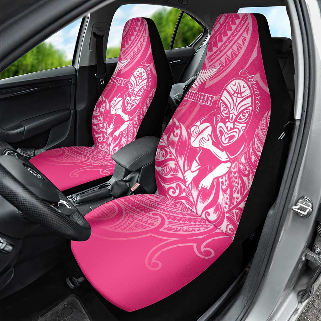 New Zealand Silver Fern Rugby Custom Car Seat Cover Maori Tiki Pink Version LT15 - Polynesian Pride
