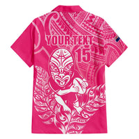 New Zealand Silver Fern Rugby Custom Family Matching Puletasi and Hawaiian Shirt Maori Tiki Pink Version