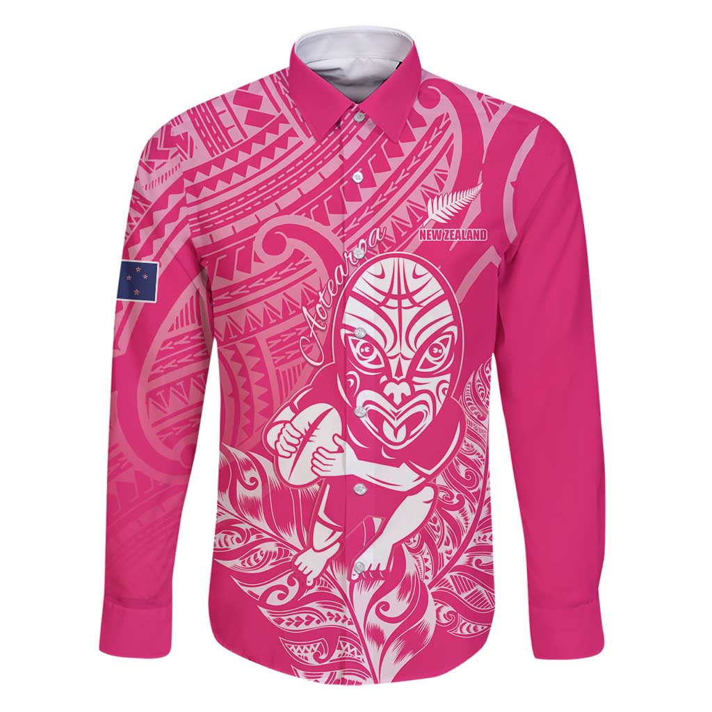 New Zealand Silver Fern Rugby Custom Family Matching Puletasi and Hawaiian Shirt Maori Tiki Pink Version