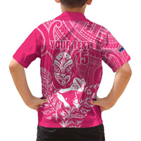 New Zealand Silver Fern Rugby Custom Family Matching Short Sleeve Bodycon Dress and Hawaiian Shirt Maori Tiki Pink Version