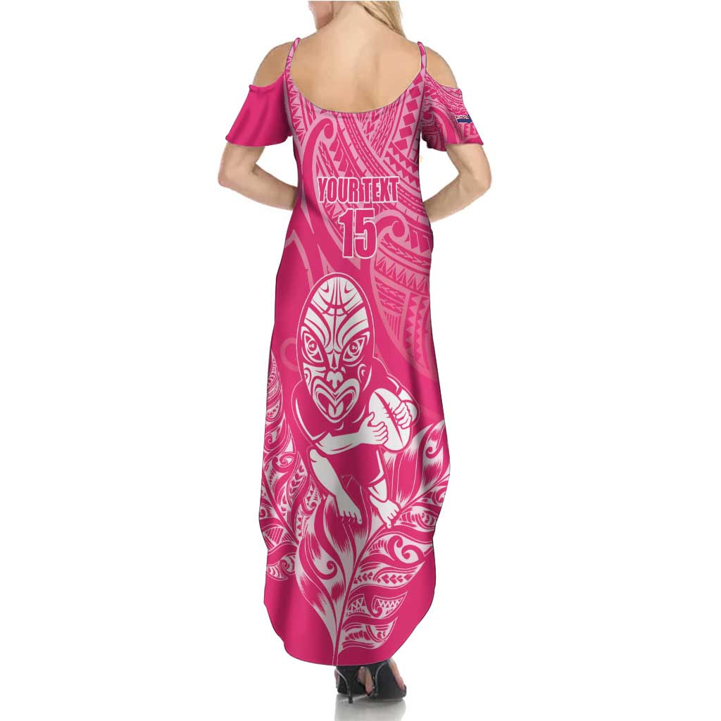 New Zealand Silver Fern Rugby Custom Family Matching Summer Maxi Dress and Hawaiian Shirt Maori Tiki Pink Version
