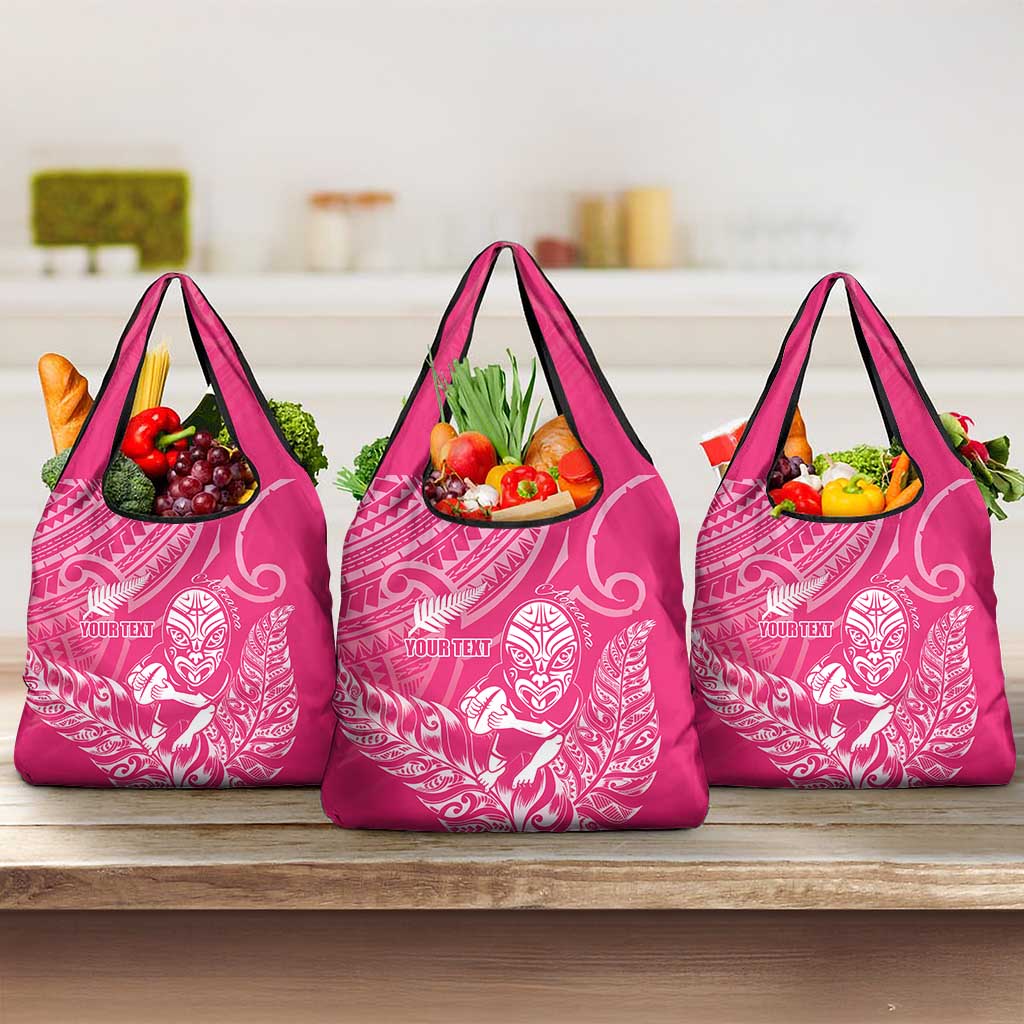 New Zealand Silver Fern Rugby Custom Grocery Bag Maori Tiki Pink Version LT15 3-pack One Size Pink - Polynesian Pride