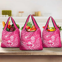New Zealand Silver Fern Rugby Custom Grocery Bag Maori Tiki Pink Version LT15 3-pack One Size Pink - Polynesian Pride