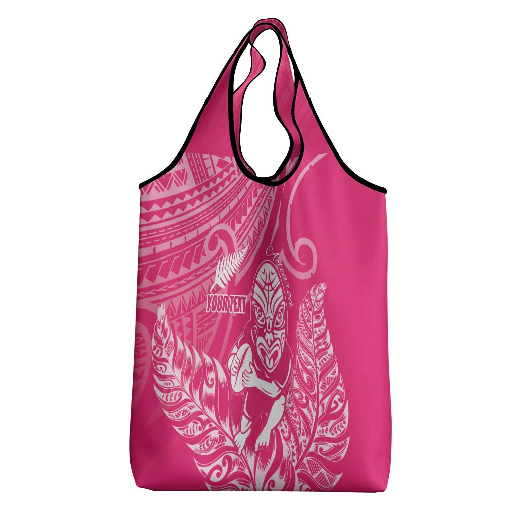 New Zealand Silver Fern Rugby Custom Grocery Bag Maori Tiki Pink Version LT15 - Polynesian Pride