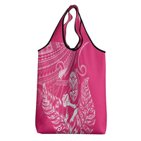 New Zealand Silver Fern Rugby Custom Grocery Bag Maori Tiki Pink Version LT15 - Polynesian Pride