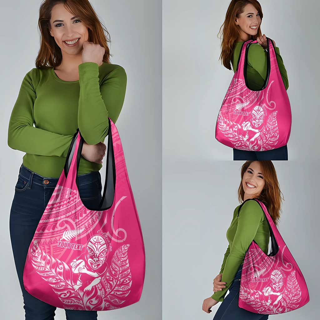 New Zealand Silver Fern Rugby Custom Grocery Bag Maori Tiki Pink Version LT15 - Polynesian Pride