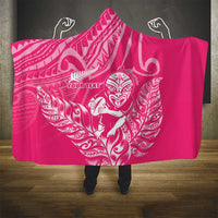 New Zealand Silver Fern Rugby Custom Hooded Blanket Maori Tiki Pink Version