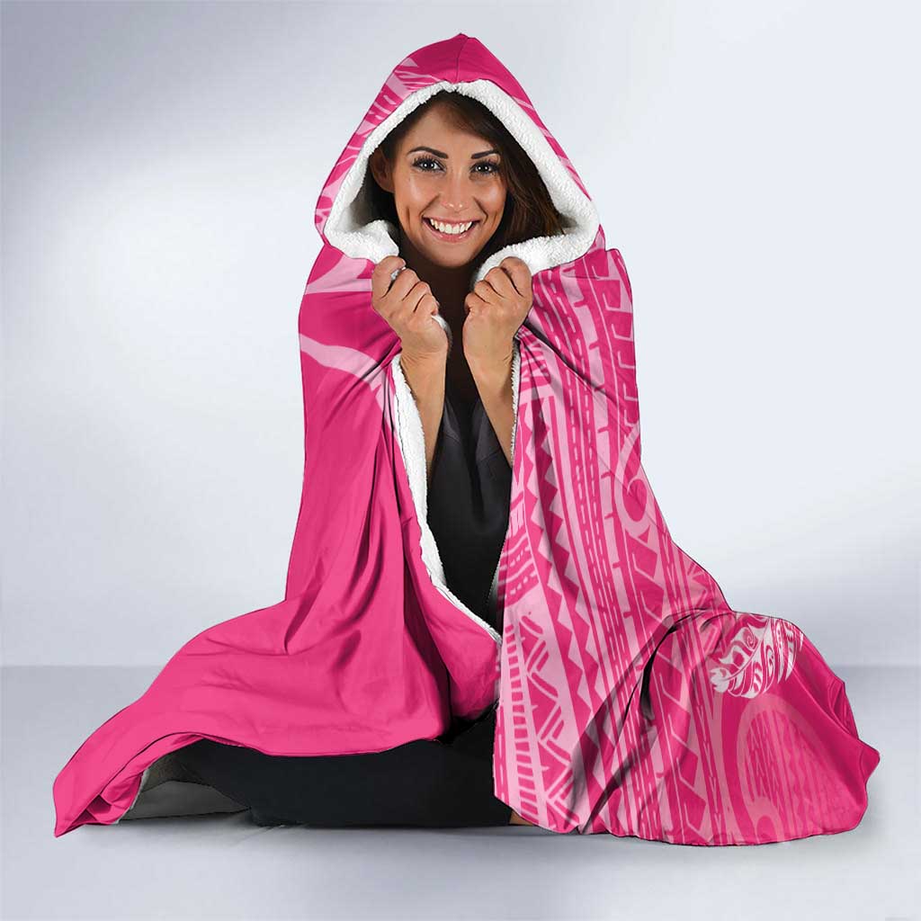 New Zealand Silver Fern Rugby Custom Hooded Blanket Maori Tiki Pink Version