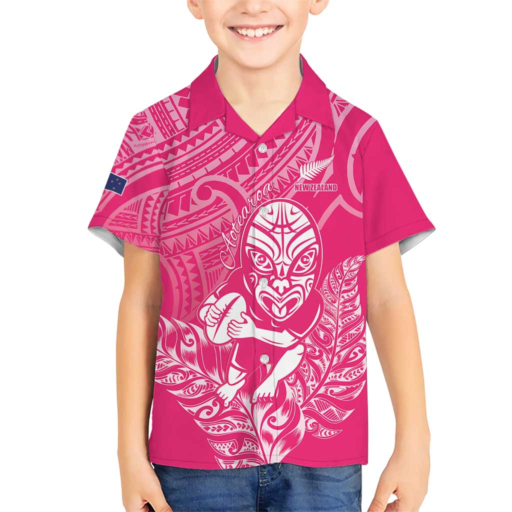 New Zealand Silver Fern Rugby Custom Kid Hawaiian Shirt Maori Tiki Pink Version