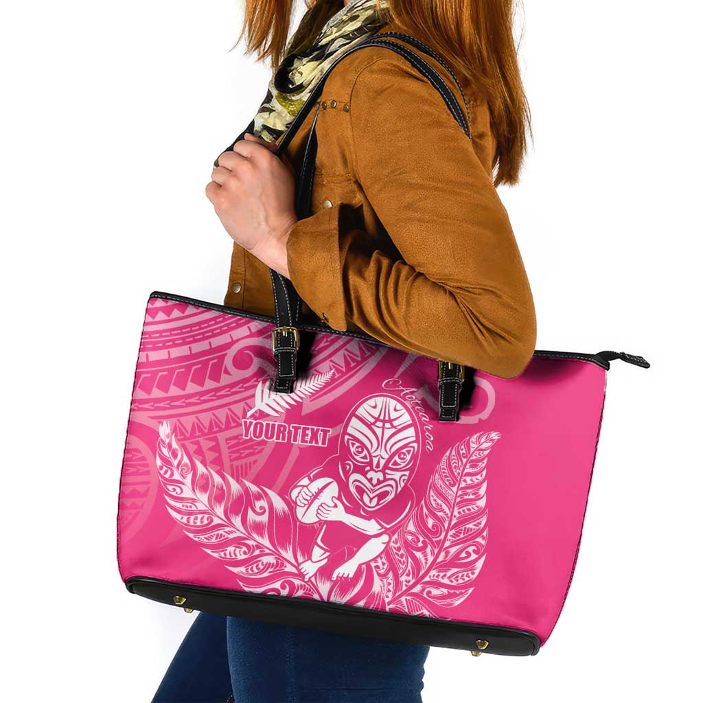 New Zealand Silver Fern Rugby Custom Leather Tote Bag Maori Tiki Pink Version