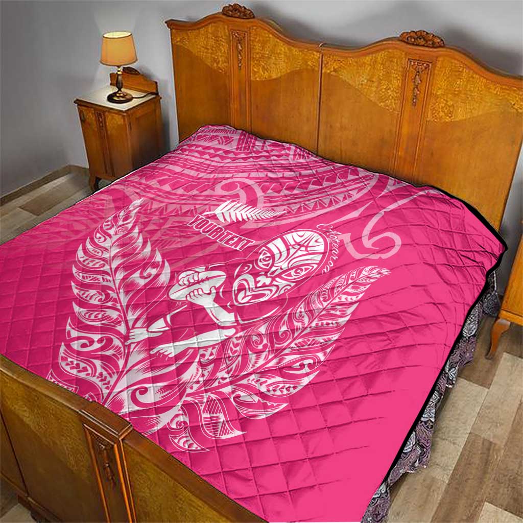 New Zealand Silver Fern Rugby Custom Quilt Maori Tiki Pink Version