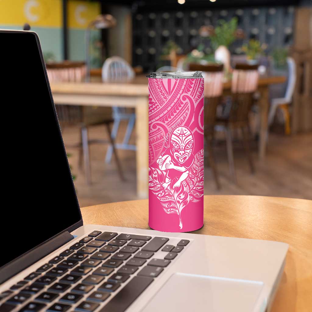 New Zealand Silver Fern Rugby Custom Skinny Tumbler Maori Tiki Pink Version