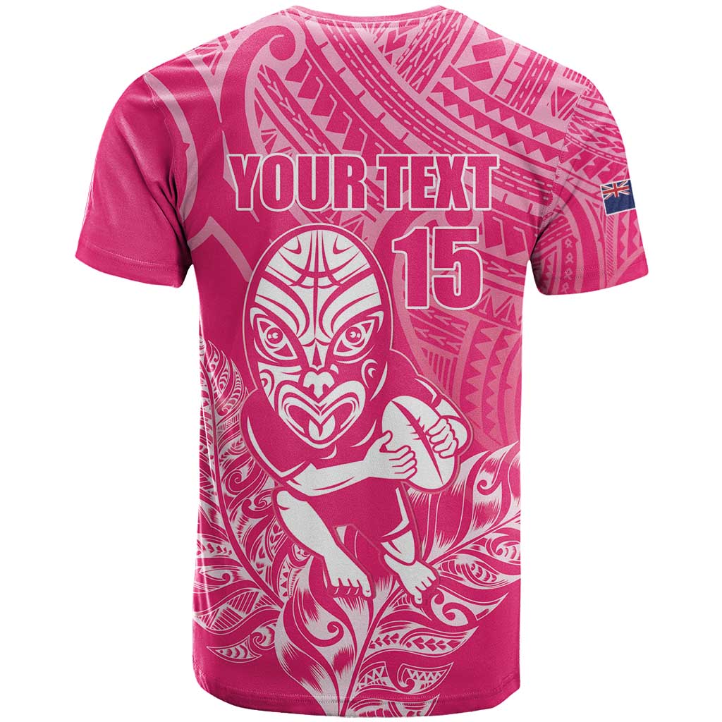 New Zealand Silver Fern Rugby Custom T Shirt Maori Tiki Pink Version