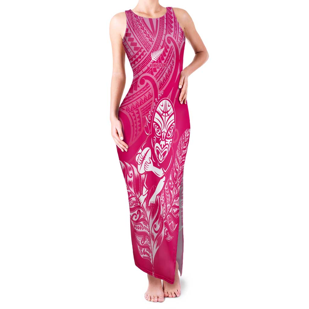 New Zealand Silver Fern Rugby Custom Tank Maxi Dress Maori Tiki Pink Version