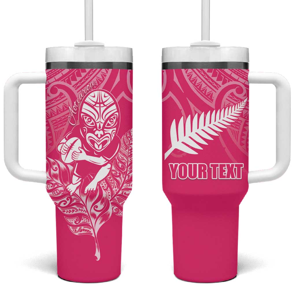 New Zealand Silver Fern Rugby Custom Tumbler With Handle Maori Tiki Pink Version LT15 One Size: 40 oz Pink - Polynesian Pride