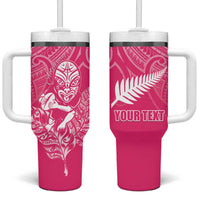 New Zealand Silver Fern Rugby Custom Tumbler With Handle Maori Tiki Pink Version LT15 One Size: 40 oz Pink - Polynesian Pride