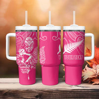 New Zealand Silver Fern Rugby Custom Tumbler With Handle Maori Tiki Pink Version LT15 - Polynesian Pride