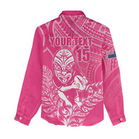 New Zealand Silver Fern Rugby Custom Women Casual Shirt Maori Tiki Pink Version