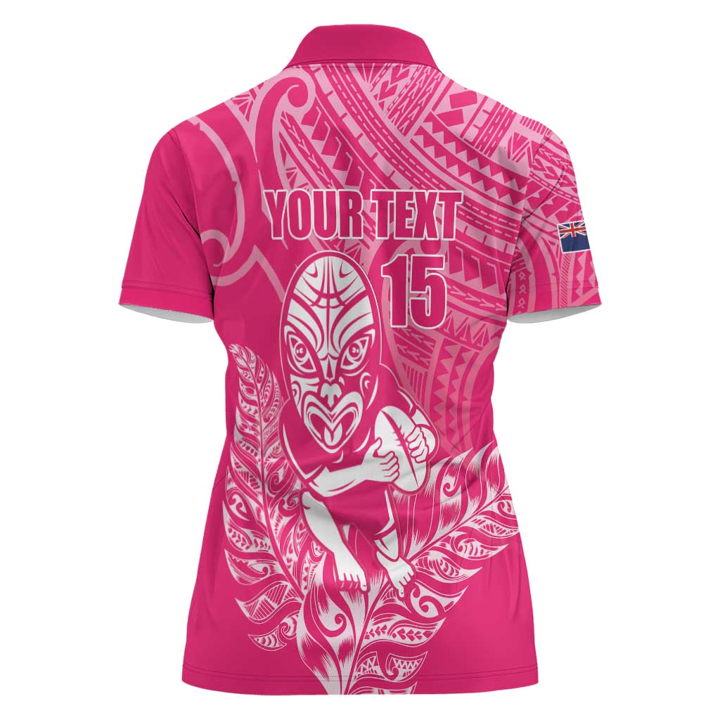 New Zealand Silver Fern Rugby Custom Women Polo Shirt Maori Tiki Pink Version