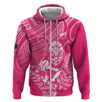 New Zealand Silver Fern Rugby Custom Zip Hoodie Maori Tiki Pink Version LT15 Zip Hoodie Pink - Polynesian Pride
