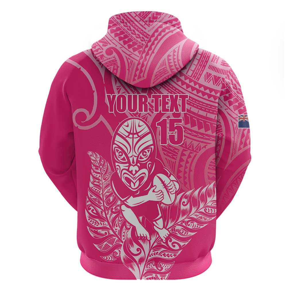 New Zealand Silver Fern Rugby Custom Zip Hoodie Maori Tiki Pink Version LT15 - Polynesian Pride