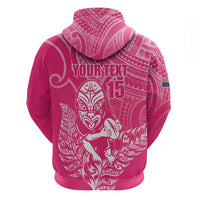 New Zealand Silver Fern Rugby Custom Zip Hoodie Maori Tiki Pink Version LT15 - Polynesian Pride