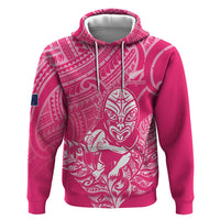 New Zealand Silver Fern Rugby Custom Zip Hoodie Maori Tiki Pink Version LT15 Pullover Hoodie Pink - Polynesian Pride
