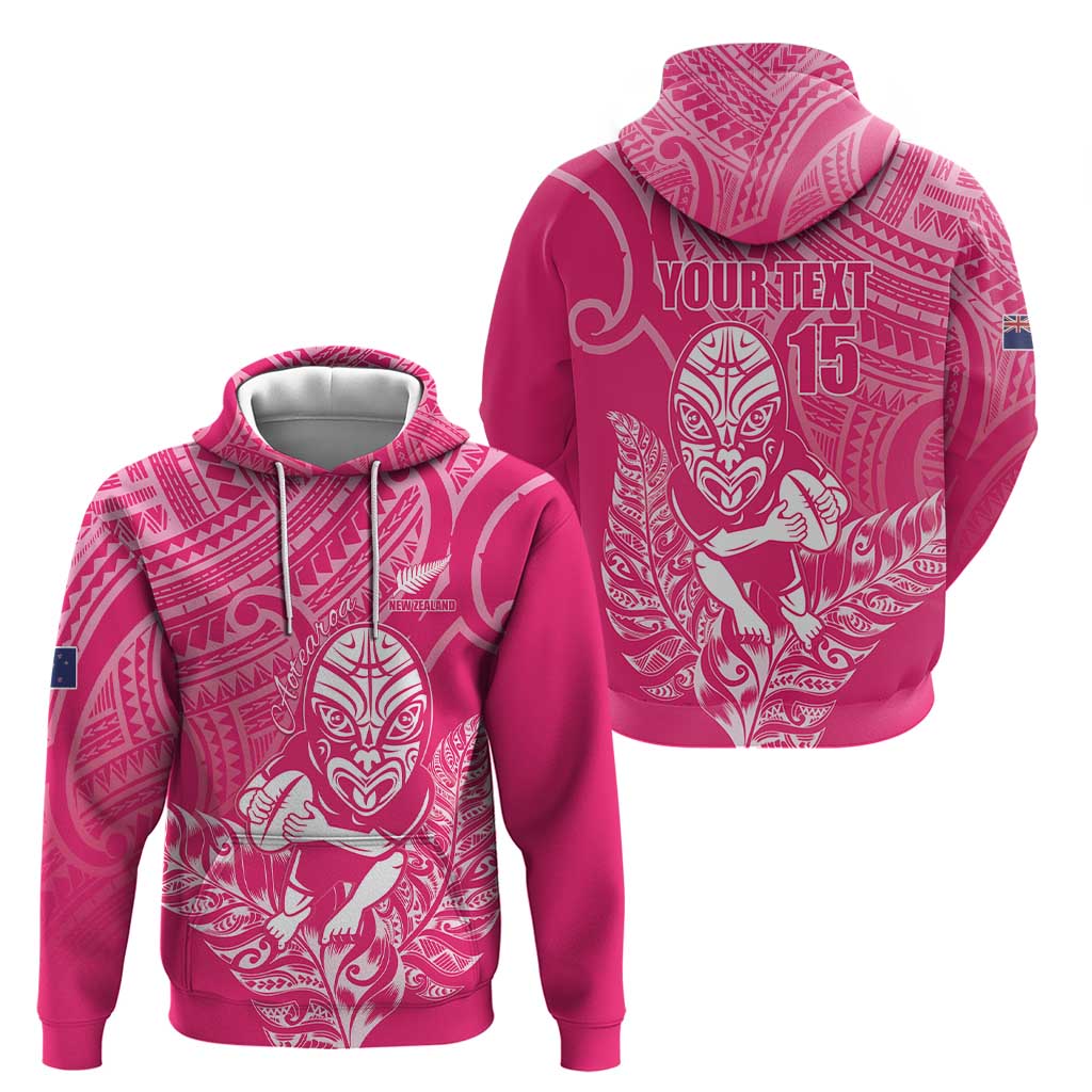 New Zealand Silver Fern Rugby Custom Zip Hoodie Maori Tiki Pink Version LT15 - Polynesian Pride