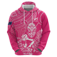 New Zealand Silver Fern Rugby Custom Zip Hoodie Maori Tiki Pink Version LT15 - Polynesian Pride
