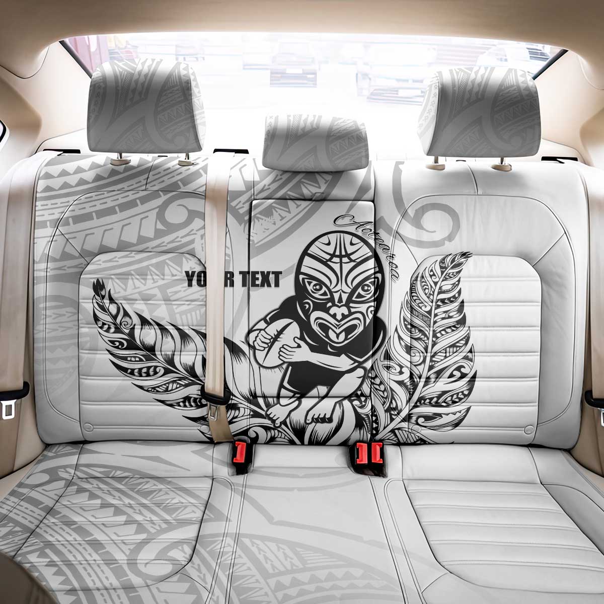 New Zealand Silver Fern Rugby Custom Back Car Seat Cover Maori Tiki White Version LT15 - Polynesian Pride