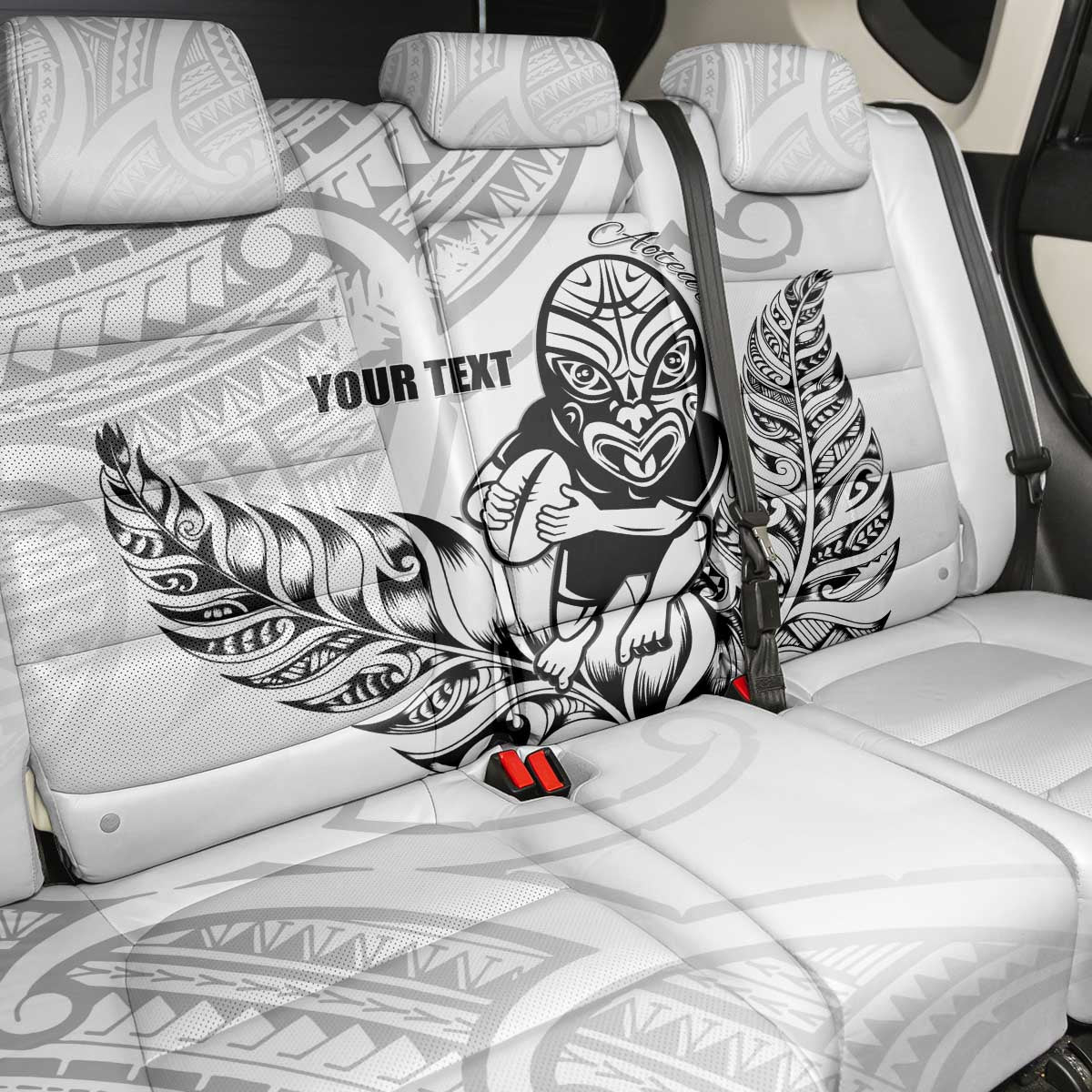New Zealand Silver Fern Rugby Custom Back Car Seat Cover Maori Tiki White Version LT15 - Polynesian Pride