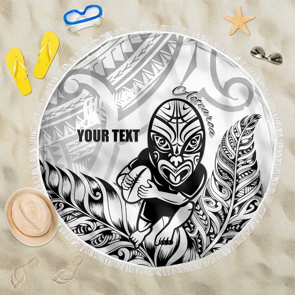 New Zealand Silver Fern Rugby Custom Beach Blanket Maori Tiki White Version