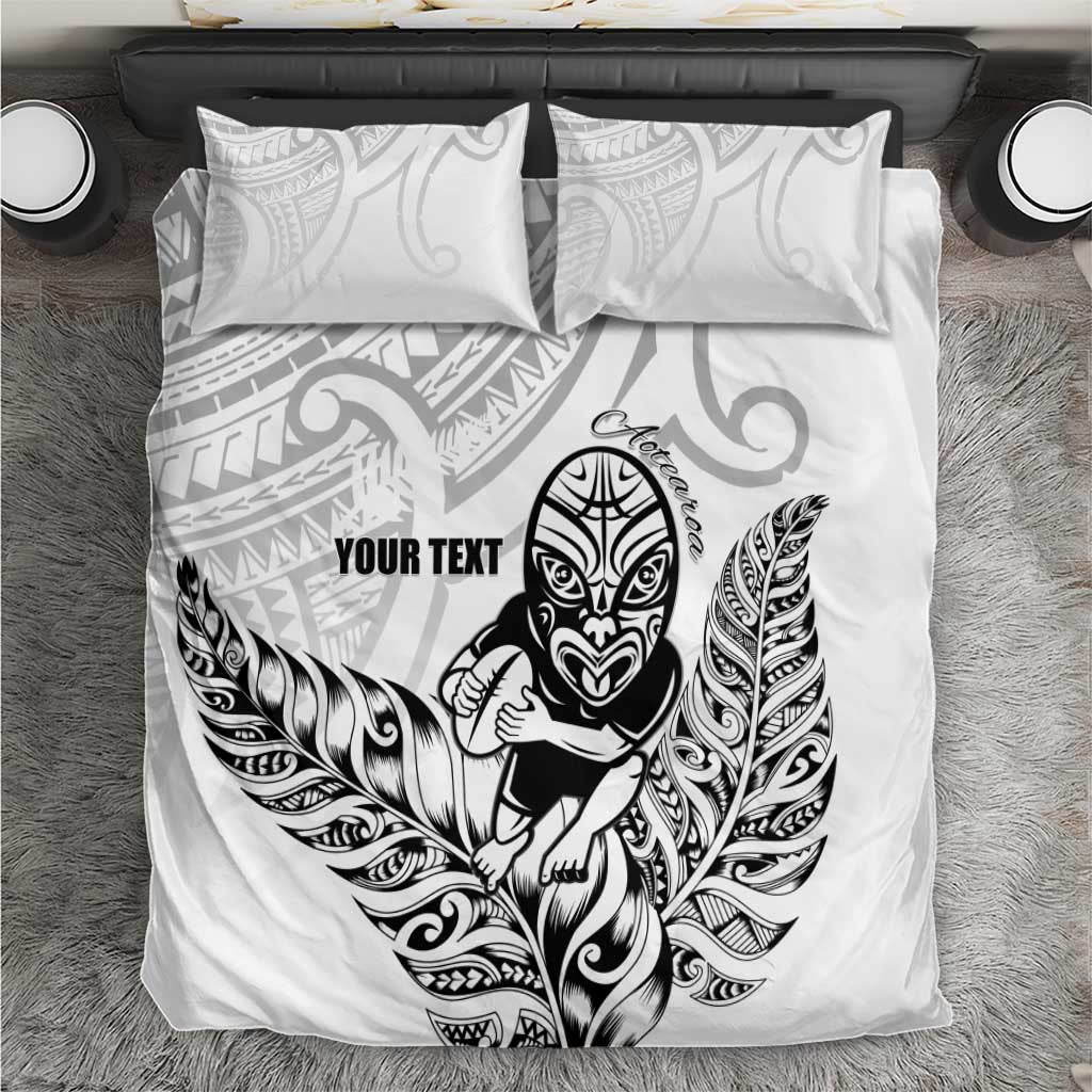 New Zealand Silver Fern Rugby Custom Bedding Set Maori Tiki White Version