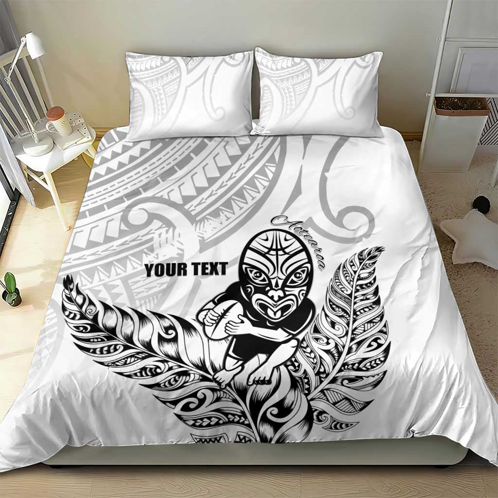 New Zealand Silver Fern Rugby Custom Bedding Set Maori Tiki White Version