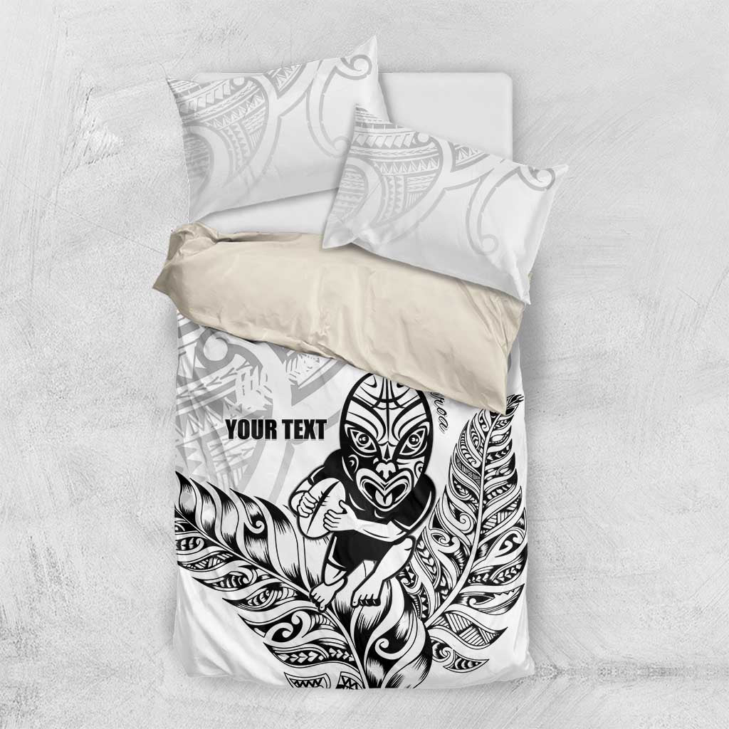 New Zealand Silver Fern Rugby Custom Bedding Set Maori Tiki White Version