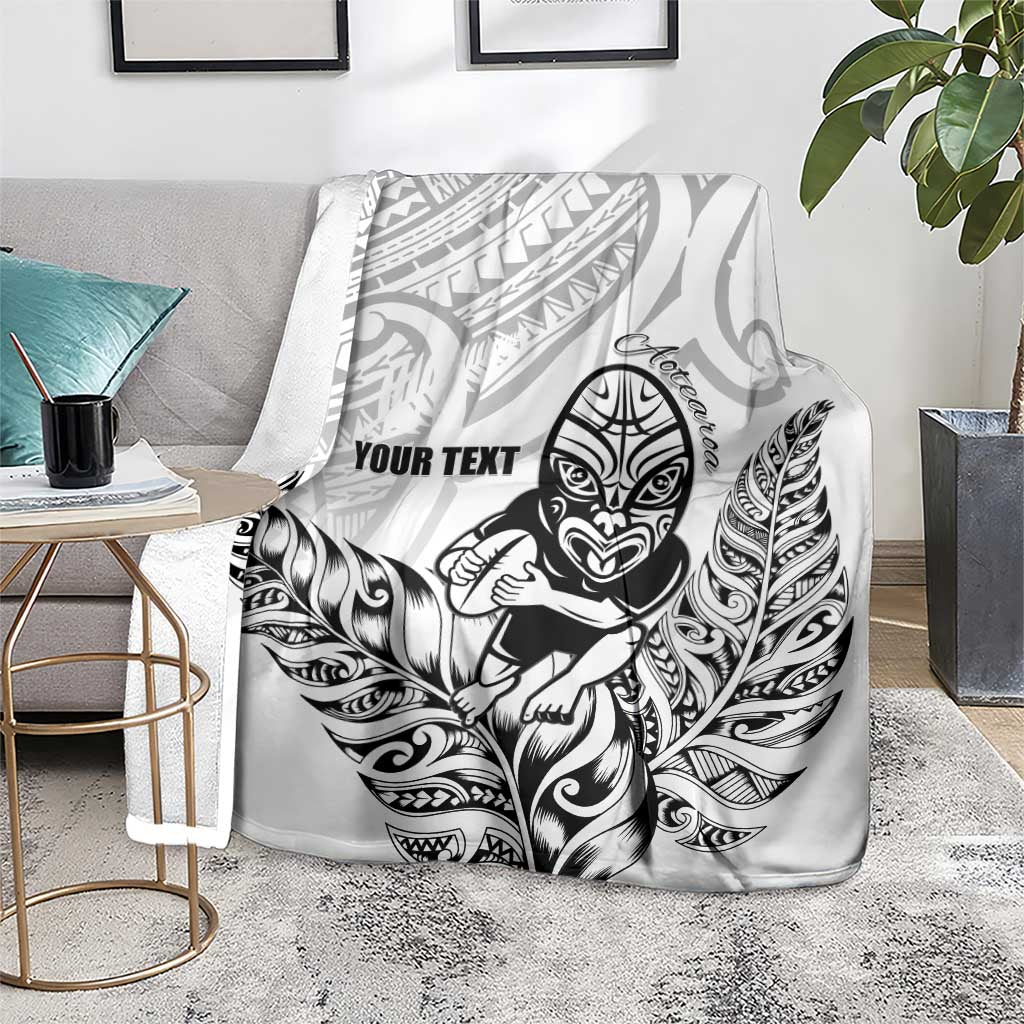 New Zealand Silver Fern Rugby Custom Blanket Maori Tiki White Version