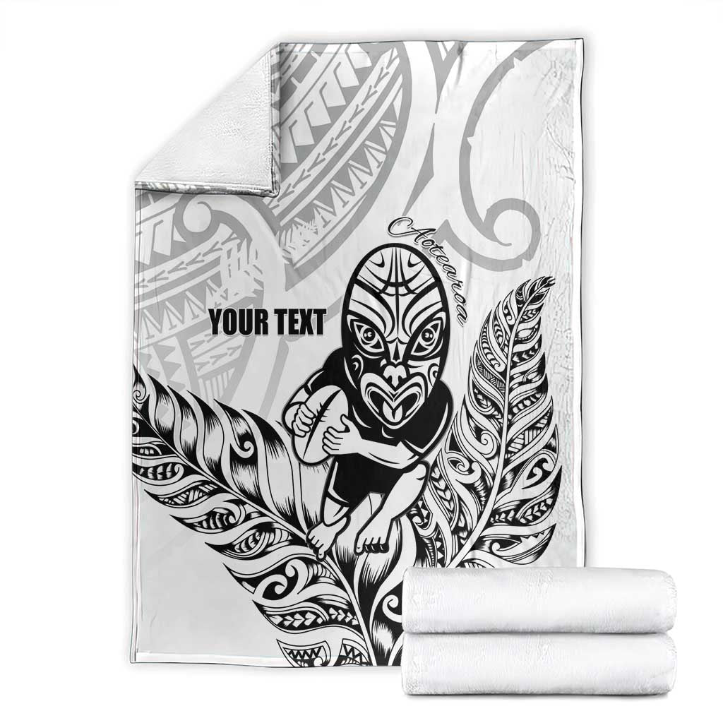 New Zealand Silver Fern Rugby Custom Blanket Maori Tiki White Version