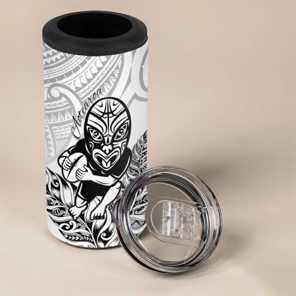 New Zealand Silver Fern Rugby Custom 4 in 1 Can Cooler Tumbler Maori Tiki White Version LT15 - Polynesian Pride