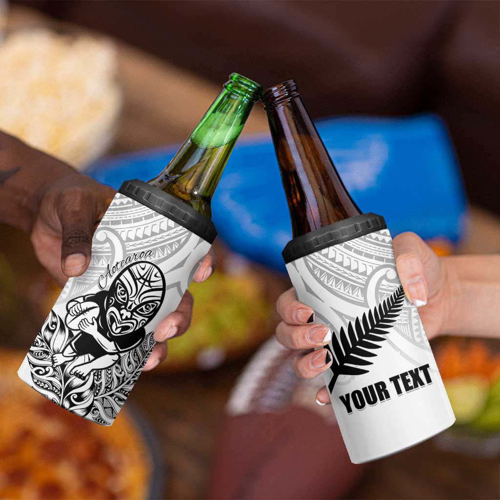 New Zealand Silver Fern Rugby Custom 4 in 1 Can Cooler Tumbler Maori Tiki White Version LT15 - Polynesian Pride