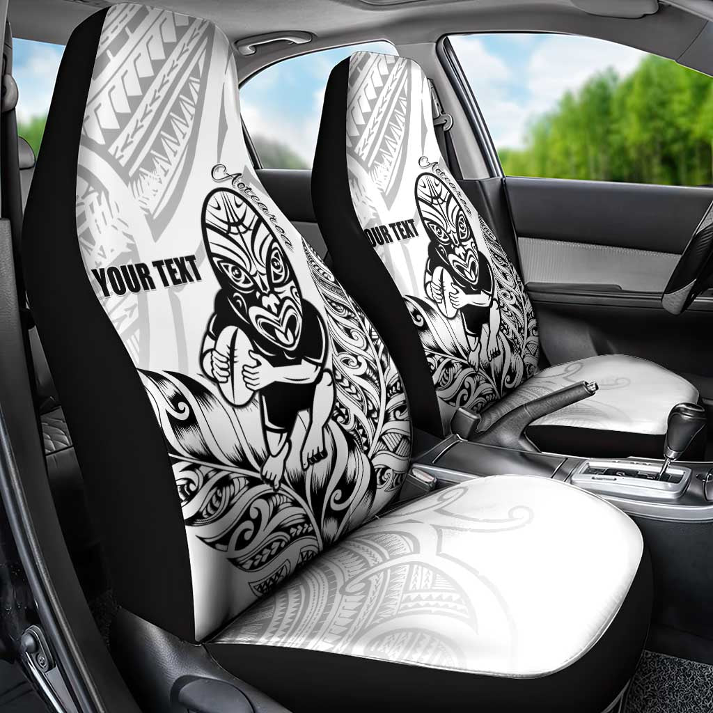 New Zealand Silver Fern Rugby Custom Car Seat Cover Maori Tiki White Version LT15 - Polynesian Pride