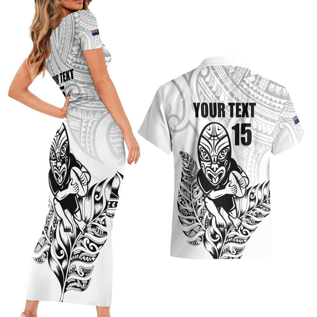 New Zealand Silver Fern Rugby Custom Couples Matching Short Sleeve Bodycon Dress and Hawaiian Shirt Maori Tiki White Version