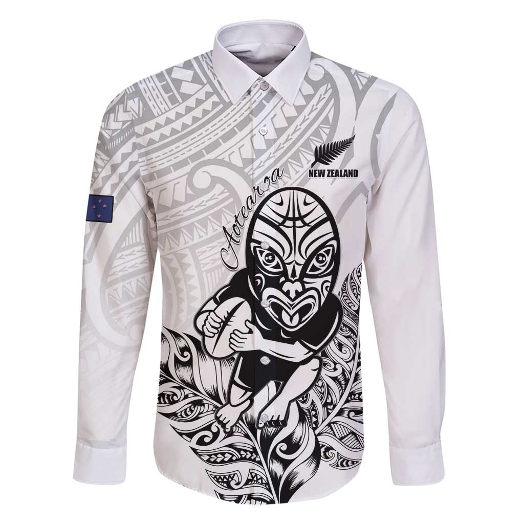 New Zealand Silver Fern Rugby Custom Family Matching Long Sleeve Bodycon Dress and Hawaiian Shirt Maori Tiki White Version
