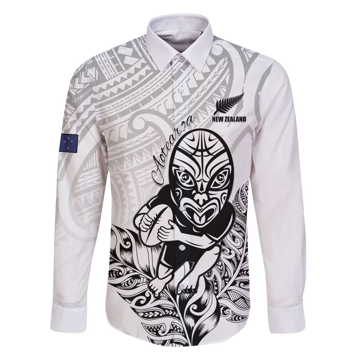 New Zealand Silver Fern Rugby Custom Family Matching Off The Shoulder Long Sleeve Dress and Hawaiian Shirt Maori Tiki White Version
